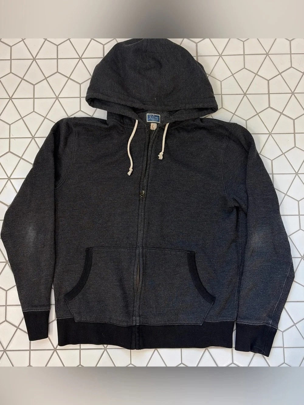 J. Crew Full Zip Hoodie Mens L Charcoal Vintage Fleece Sweatshirt Jacket Lounge